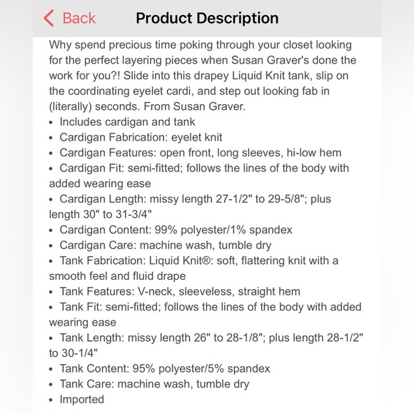 Eyelet Knit Cardigan Tank Set Susan Graver - Picture 7 of 7